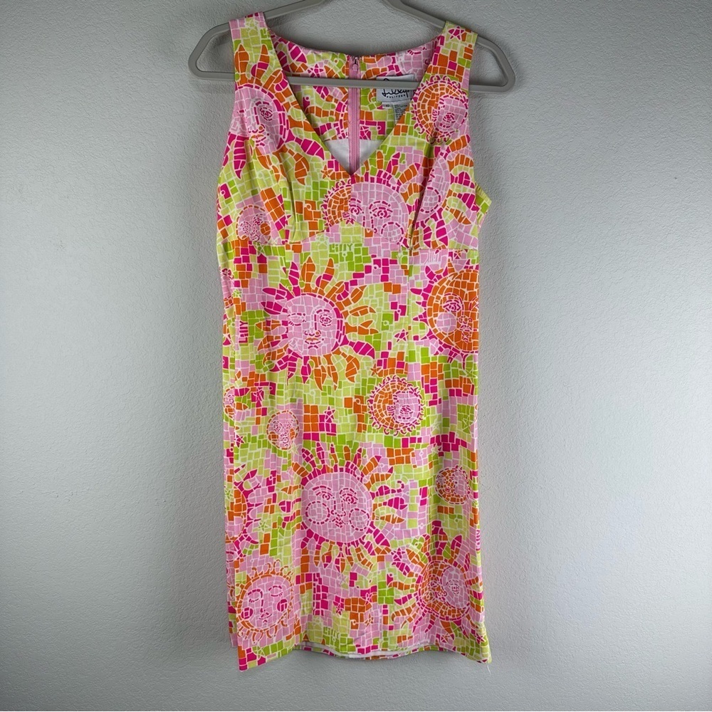 Lilly Pulitzer Pink Green Vintage Mosaic Sun Salute Sleeveless Dress Size 10